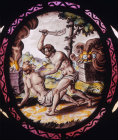 Cain slays Abel Netherlandish stained glass panel 16-17th century  St Marys Church Addington Buckinghamshire