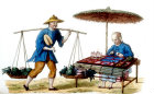 Chinese fruit and vegetable seller, engraving from La Chine en miniature, 1811, by Jean Baptiste Joseph de la Martiniere