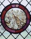 Sisera slain with a tent peg by Jael, 17th century Flemish stained glass roundel, Begbroke Church, Oxfordshire, England, Great Britain