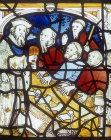 Visiting those in prison, fifteenth century Corporal Acts of Mercy window, All Saints Church, York, England