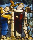 Moses and the serpent,  stained glass 1879 by Edward Burne-Jones, Church of All Hallows, Allerton, Liverpool, England, Great Britain