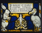 White Rabbit, Lizard, Dodo, from Alice in Wonderland, Lewis Carroll window, Geoffrey Webb, 1934, All Saints Church, Daresbury, Cheshire, England