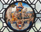 St Martin cutting his cloak for the beggar, seventeenth century Swiss roundel, Church of St Michael and Our Lady, Wragby, West Yorkshire, England