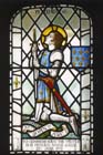 St Joan of Arc, 20th century stained glass window, chapel of Grange Croft House School, Shillingstone, Dorset, England, Great Britain