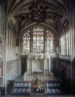 Beauchamp Chapel, stained glass by John Prudde, circa 1447, tomb of Richard Beauchamp, Church of St Mary, Warwick, Warwickshire, England