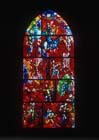 1978 stained glass window by Marc Chagall, evoking psalm 150 "O Praise God in His Holiness", Chichester Cathedral, Kent, England, Great Britain