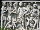 Theseus meets King Minos (bearded), marble Roman Sarcophagus, circa 240-250, bought in Rome by Lord Astor, Cliveden House, Buckinghamshire, England