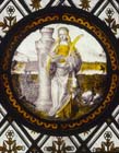 St Barbara, 16th century Flemish stained glass roundel, Church of St John, Rownhams, Hampshire, England, Great Britain