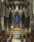 England, Salisbury Cathedral, the Choir and Trinity Chapel beyond with the Prisoners of Conscience window by Gabriel Loire