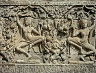 Relief carving of asparas on south side of main prasat, Bayon temple, Angkor Thom, completed late twelfth century, Cambodia