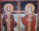 Cyprus, Galata, Church of Archangel Michael, Constantine and Helen 16th century wall painting