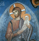 Cyprus, Christ holding the soul of the Virgin, detail from the Dormition, 12th century mural in the Church of Panagia Tou Arakou, Lagoudera monastery