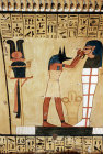 Egypt, Medinet Habu, wall painting of Anubis preparing a mummy
