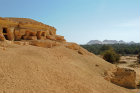 Egypt, Siwa, Hill of the Dead, (Jabal al-Mawta), tombs and loculi from XXVI Dynasty, Ptolemaic and Roman periods, view South with Jabal Dakhrour in background