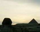 Sphinx and the Pyramid of Menkaure at sunrise, Giza, Egypt