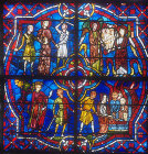 Details of the life of St Catherine of Alexandria, from the St Margaret and St Catherine window , number 26, thirteenth century, Chartres Cathedral, France