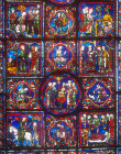 Details of the life of St Martin, window number 24, thirteenth century, panels 1-12, Chartres Cathedral, Chartres, France