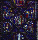 Charlemagne window, 13th century stained glass, Chartres Cathedral, France 