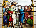 Joseph and his brothers at the well, nineteenth century window by Lorin, Church of  St Aignan, Chartres, France