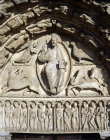 Chartres, Royal Portal, centre bay, Christ in Majesty, symbols of 4 evangelists, 12 apostles