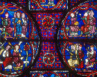 Details of the life of St Stephen, window number 41, panels 4-7, thirteenth century, in the north east ambulatory, Chartres Cathedral, Chartres, France