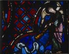 Angel sounding the last trump,  Last Judgement window, 13th century stained glass, Bourges Cathedral, France