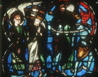 Angel leading souls to heaven, Devil leading the wicked to hell, detail from thirteenth century Last Judgement window, Bourges Cathedral, Bourges, France