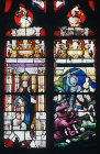 Two panels in chapel of St Aquilin, St Leonard and St George, sixteenth century, north aisle of the nave, Evreux Cathedral, France