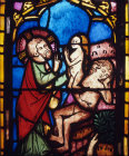 Eve taken from Adams rib German panel 14th century stained glass  Church St Etienne Mulhouse France