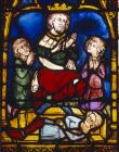 Parable of the Talents, 14th century German stained glass panel, Church of St Etienne, Mulhouse, France