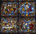 Four scenes from the Passion window, 12th century stained glass, west end, Chartres Cathedral, France