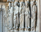 Chartres Central Bay of North Porch left side Melchizedek Abraham Moses Samuel and David in the background is Elisha
