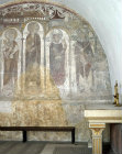 Four saints, detail of twelfth century wall paintings in crypt, Chartres Cathedral, France