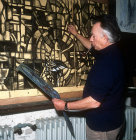 Salisbury Cathedral, Prisoners of Conscience window, Gabriel Loire working in his studio on the cartoon for the window, Chartres, France