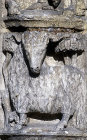 Chartres Cathedral, Royal Portal,  left bay archivolt, zodiac sign of Aries, the ram
