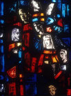 Salisbury Cathedral, Trinity Chapel, Prisoners of Conscience window by Gabriel Loire, lancet A, detail of faces, in Gabriel Loire