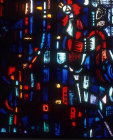 Salisbury Cathedral, Trinity Chapel, Prisoners of Conscience window by Gabriel Loire, lancet B, detail of panel 9, Peter