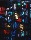 Salisbury Cathedral, Trinity Chapel, Prisoners of Conscience window by Gabriel Loire, lancet E detail of panel 10, four heads, in Gabriel Loire