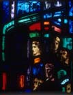 Prisoners of conscience window,  1980 stained glass by Gabriel Loire, east window, Trinity Chapel, Salisbury Cathedral, Wiltshire, England, Great Britain