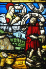 Cain killing Abel, detail from Creation window, sixteenth century, Church of Saint-Florentin, France