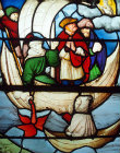 St Nicholas saves a ship from being wrecked in a storm, with Devil disguised as a nun, sixteenth century, church of Saint-Florentin, Yonne, France