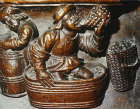 Misericord of wine making,  month of October. fifteenth century, Church of La Trinite, Vendome, France