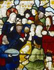 Jesus feeding the five thousand, the miracle of the loaves and the fishes, 16th century stained glass, Church of St Pierre, Dreux, France