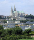 Chartres Cathedral, view from hillside garden of south façade, Chartres, France
