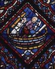 Noah building the Ark, Noah window, 13th century stained glass, Chartres Cathedral, France