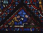 Carpenters, donors of Noah window, 13th century stained glass, Chartres Cathedral, France