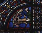 Shoemakers, donors of the Assumption window, 13th century stained glass, Chartres Cathedral, France
