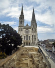 Chartres Cathedral, west facade and excavated remains of first century Roman building, Chartres, France