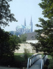 Chartres Cathedral, east north east view, footbridge in foreground, Chartres, France