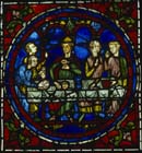 Marriage at Cana, 13th century stained glass, south ambulatory, Chartres Cathedral, France